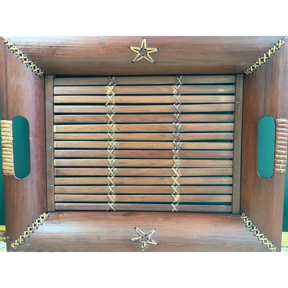 Wood Serving Tray Leather Laced Southwest Western Farmhouse 13.5